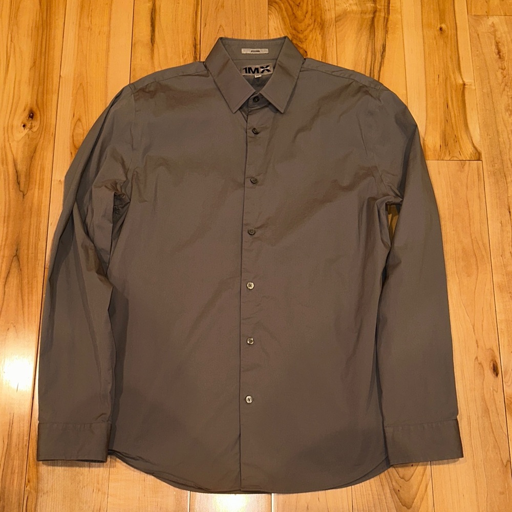 Express Men's Charcoal Fitted Dress Shirt